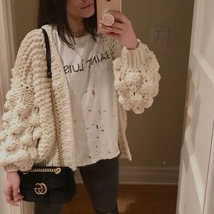 puff sleeve knit cardigan